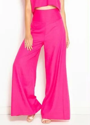 Maria Filó - Calça Pantalona de Linho Cós Largo Rosa - MARIA FILÓ