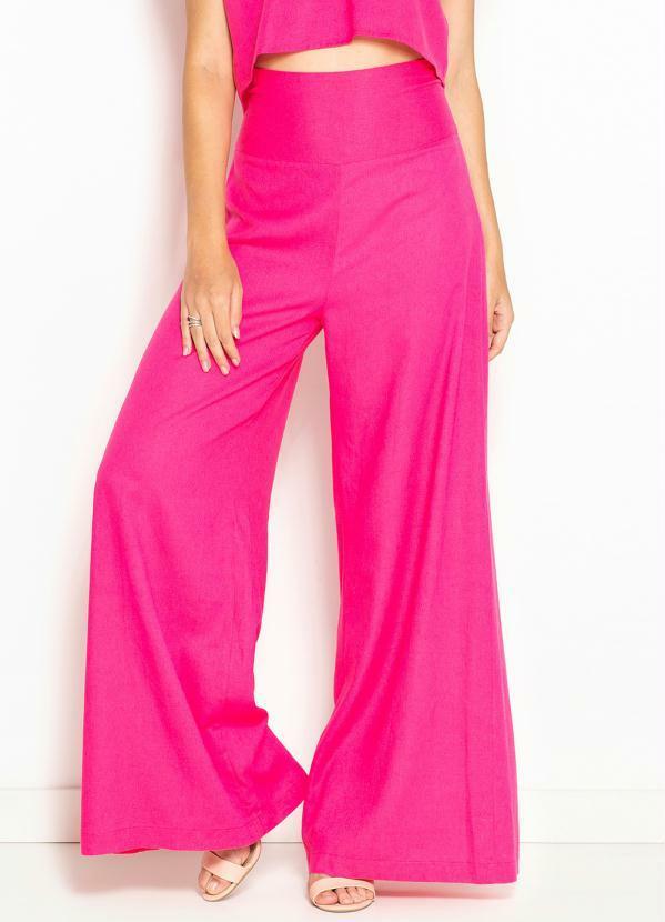Maria Filó - Calça Pantalona de Linho Cós Largo Rosa