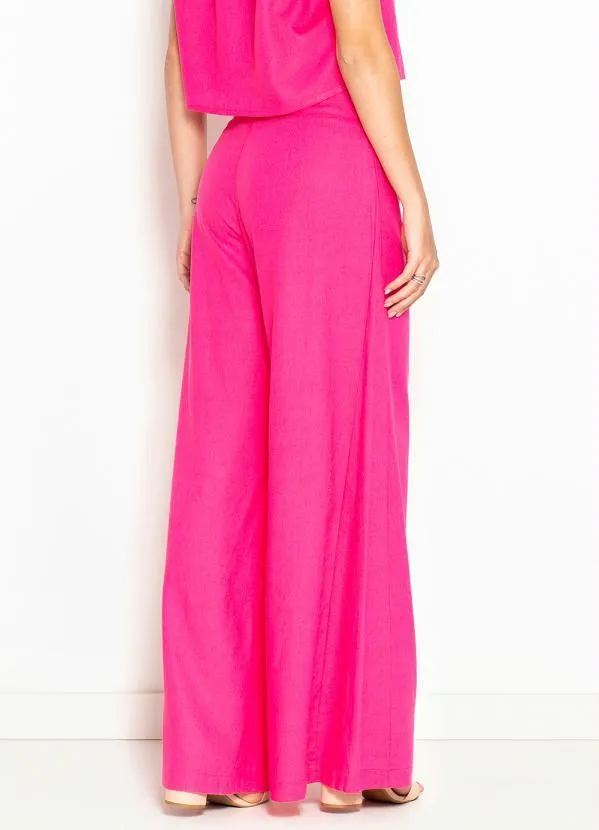 Maria Filó - Calça Pantalona de Linho Cós Largo Rosa 2