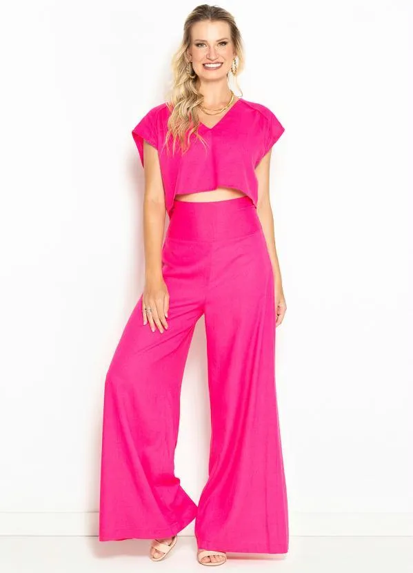 Maria Filó - Calça Pantalona de Linho Cós Largo Rosa 3