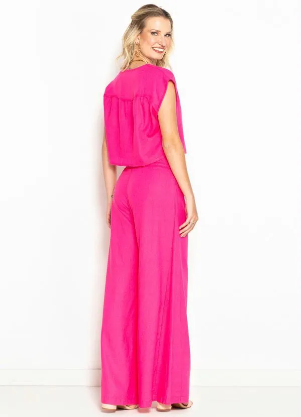 Maria Filó - Calça Pantalona de Linho Cós Largo Rosa 4