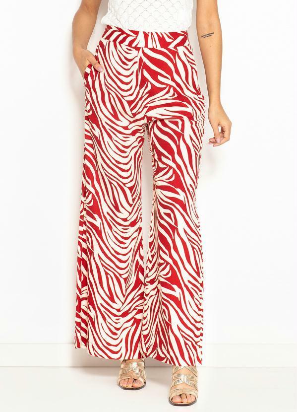 Maria Filó - Calça Pantalona de Linho Estampa Labirinto Vermelho