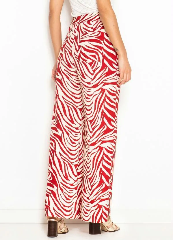 Maria Filó - Calça Pantalona de Linho Estampa Labirinto Vermelho 2