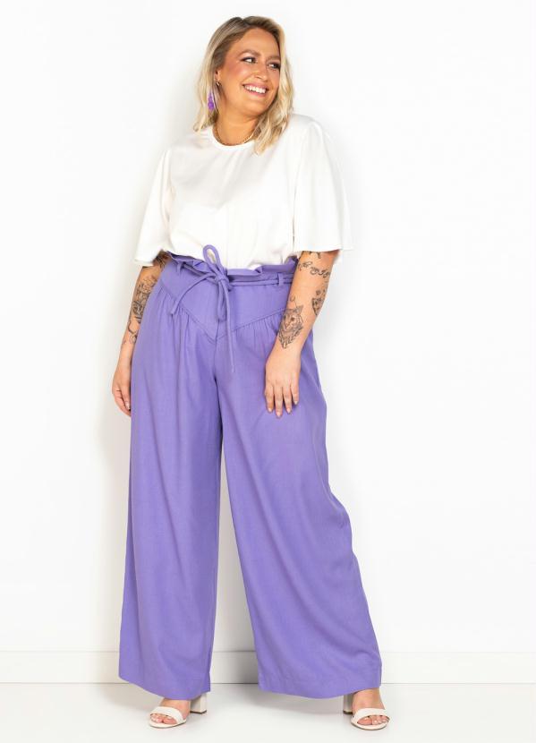 Maria Filó - Calça Pantalona de Linho Lilás 7