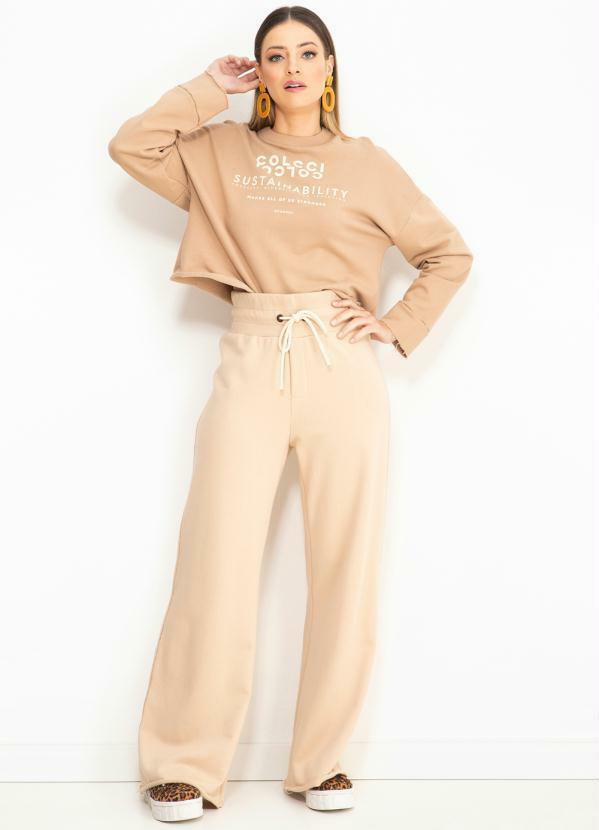 Forum - Calça Pantalona de Moletom Bege 3