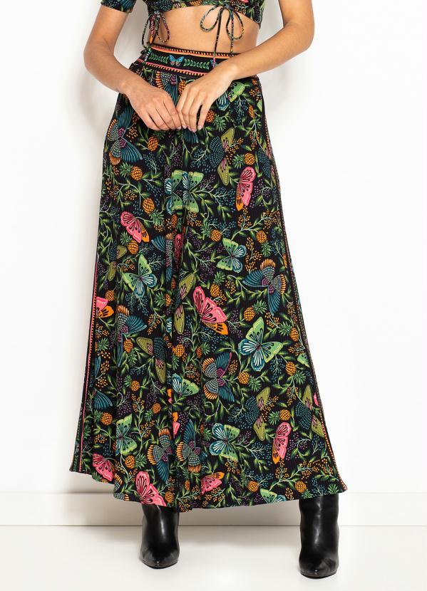 Farm - Calça Pantalona de Ribana Borboletário Preto