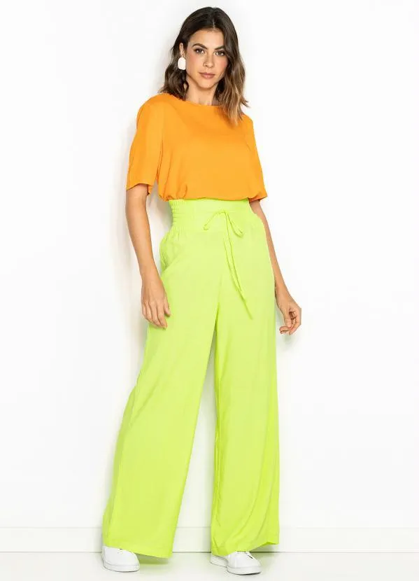 Forum - Calça Pantalona de Viscose Amarela Neon 3
