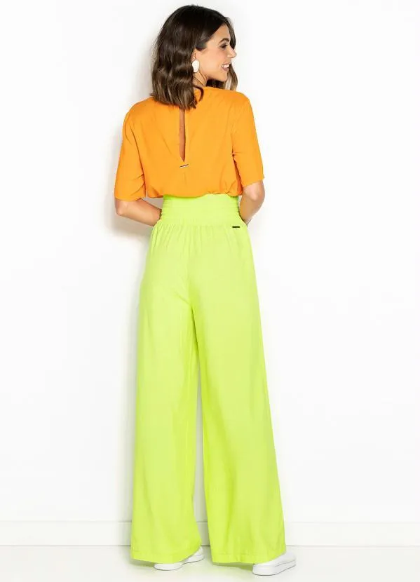 Forum - Calça Pantalona de Viscose Amarela Neon 4