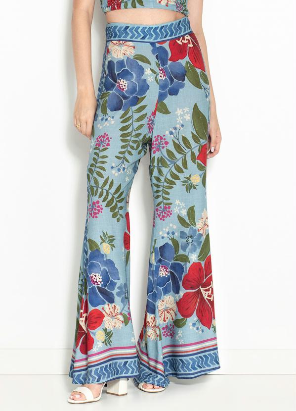Farm - Calça Pantalona de Viscose Florisbela Azul