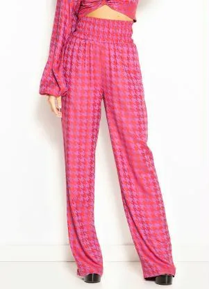 Colcci - Calça Pantalona de Viscose Jacquard Rosa - COLCCI