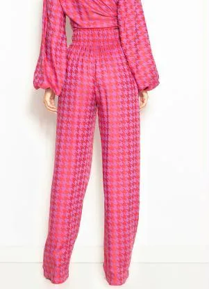 Colcci - Calça Pantalona de Viscose Jacquard Rosa - COLCCI