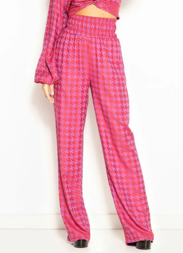 Colcci - Calça Pantalona de Viscose Jacquard Rosa