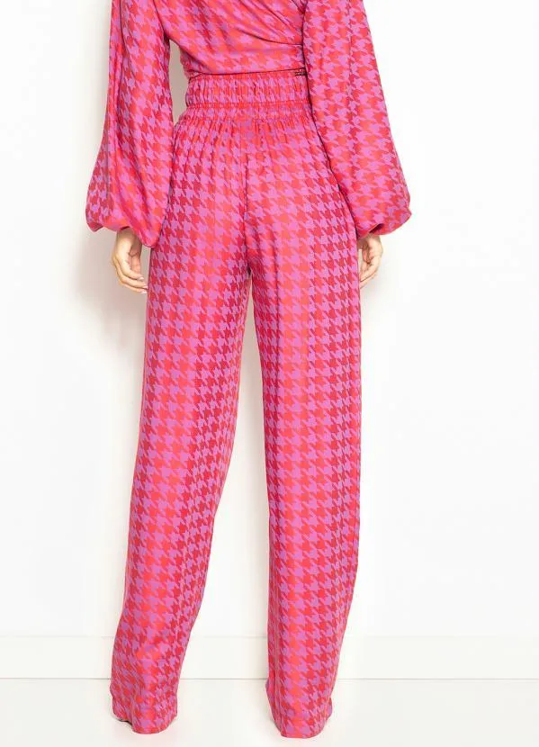 Colcci - Calça Pantalona de Viscose Jacquard Rosa 2