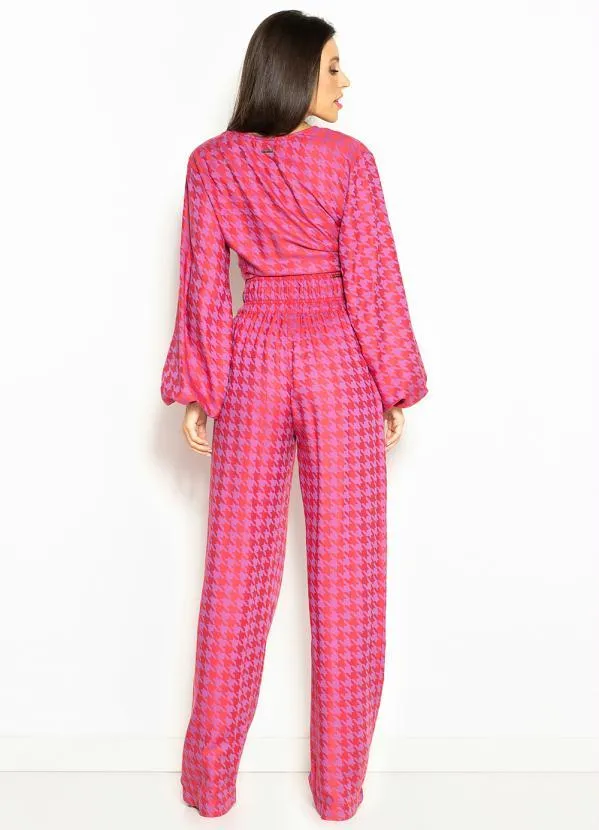 Colcci - Calça Pantalona de Viscose Jacquard Rosa 4