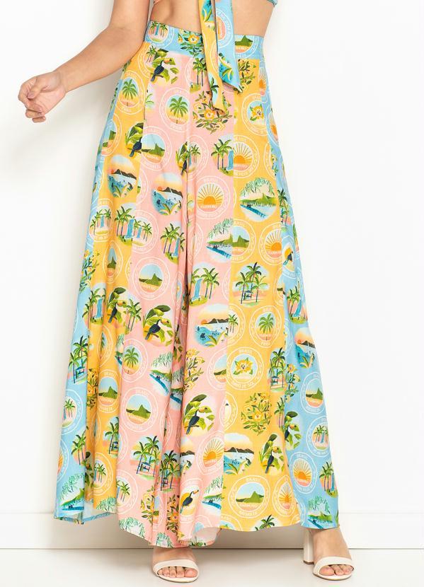 Farm - Calça Pantalona de Viscose Patch Colorido Estampado 1