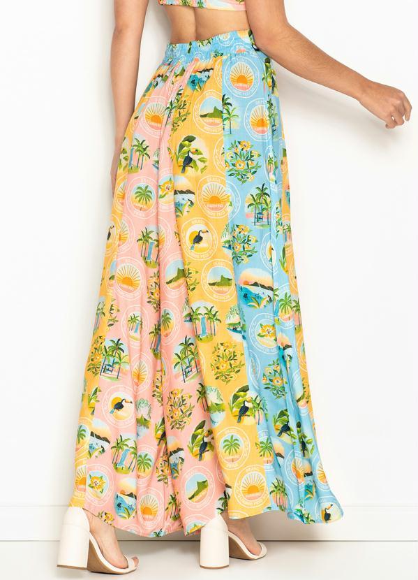 Farm - Calça Pantalona de Viscose Patch Colorido Estampado 2