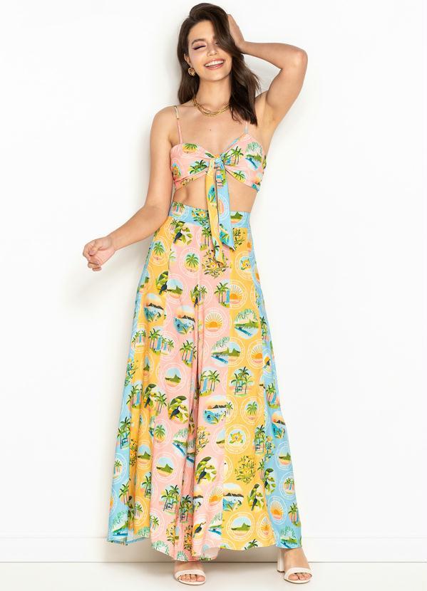 Farm - Calça Pantalona de Viscose Patch Colorido Estampado 3