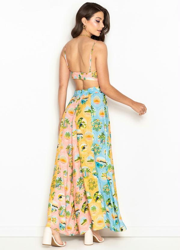 Farm - Calça Pantalona de Viscose Patch Colorido Estampado 4