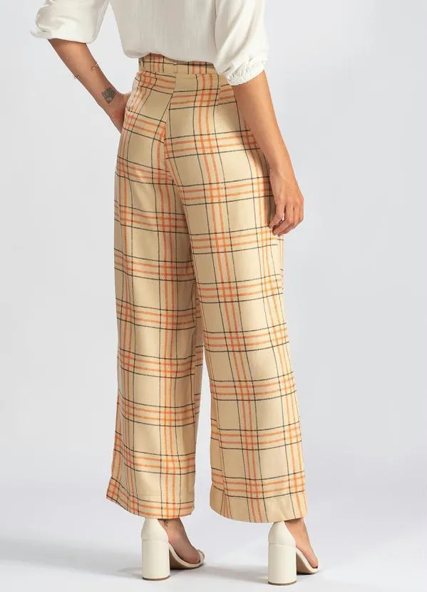 Hering - Calça Pantalona de Viscose Xadrez Laranja 2