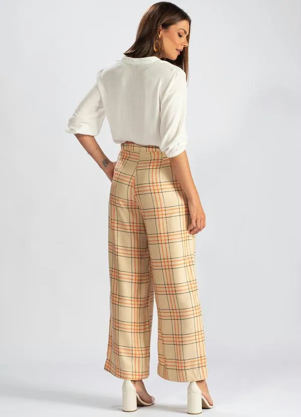 Hering - Calça Pantalona de Viscose Xadrez Laranja 4