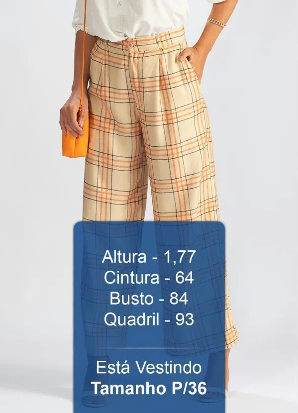 Hering - Calça Pantalona de Viscose Xadrez Laranja 5