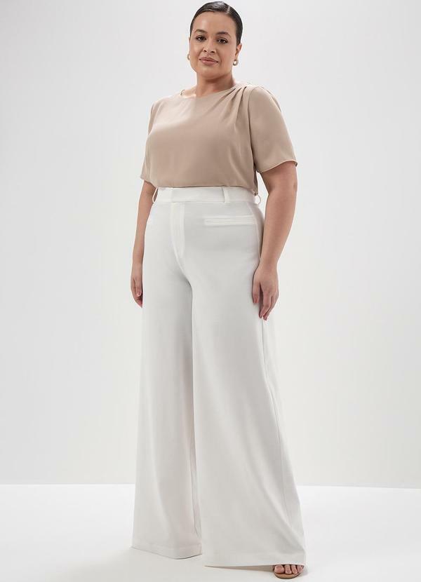 Principessa - Calça Pantalona em Alfaiataria Off White Miriam 10