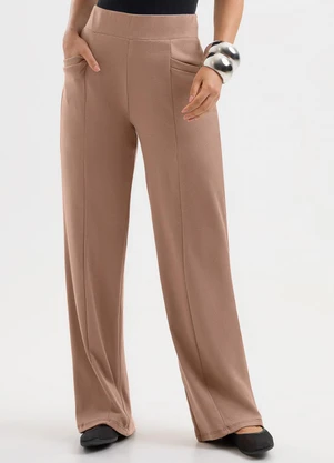 Cativa - Calça Pantalona em Algodão Marrom - CATIVA