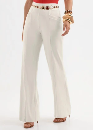 Cativa - Calça Pantalona em Algodão Off-White - CATIVA