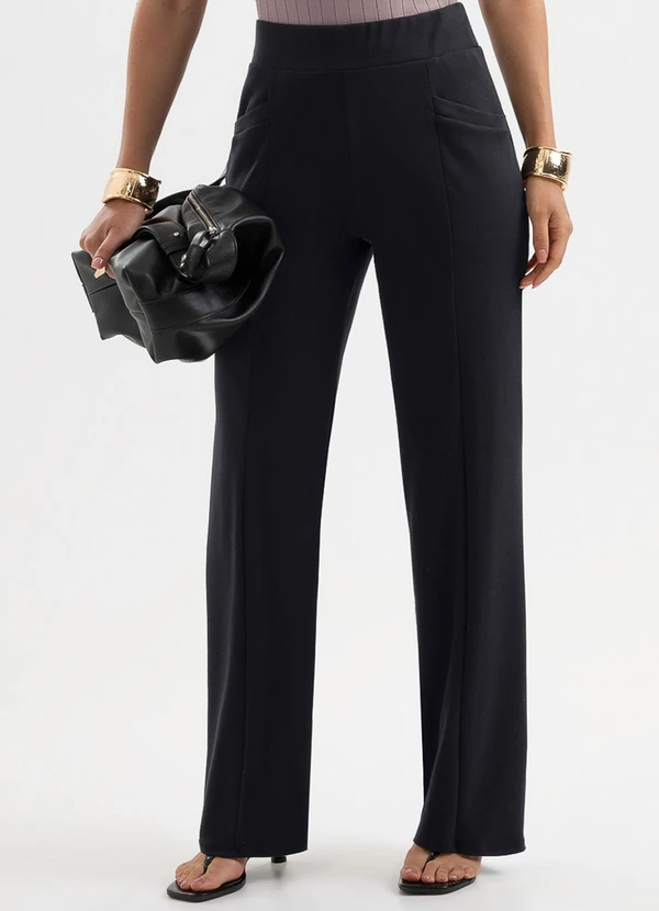 Cativa - Calça Pantalona em Algodão Preto