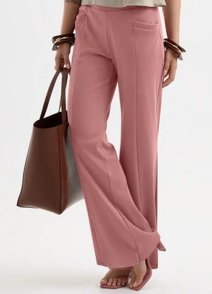 Cativa - Calça Pantalona em Algodão Rosa - CATIVA