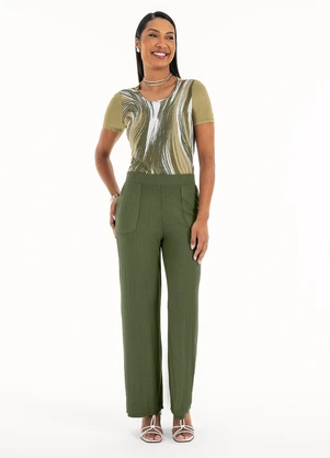 Habana - Calça Pantalona em Canelado Verde Escuro - HABANA