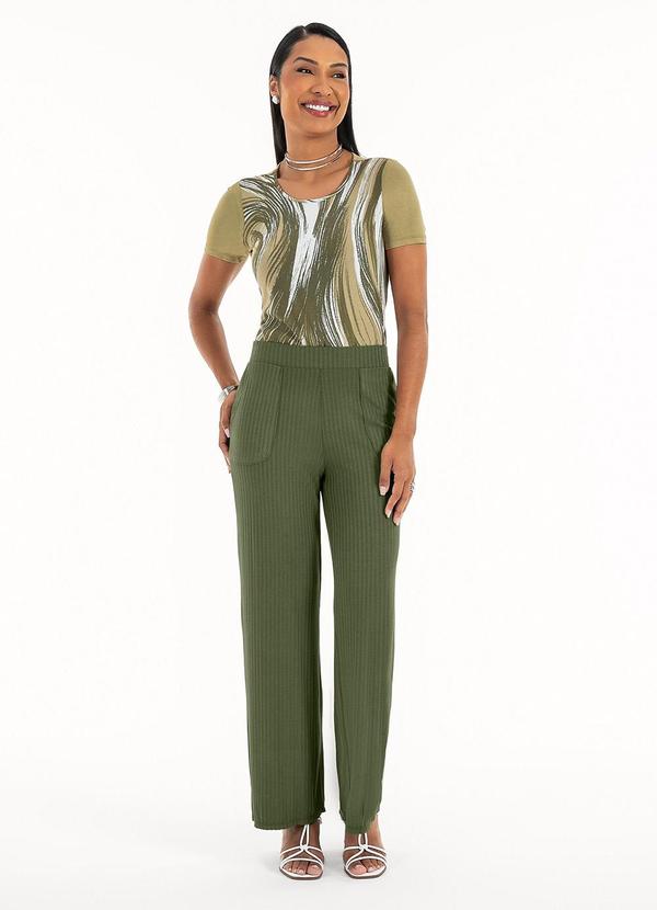 Habana - Calça Pantalona em Canelado Verde Escuro