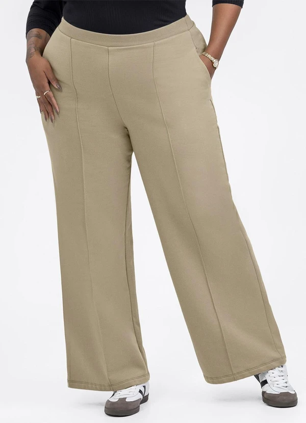 Habana - Calça Pantalona em Moletom Marrom