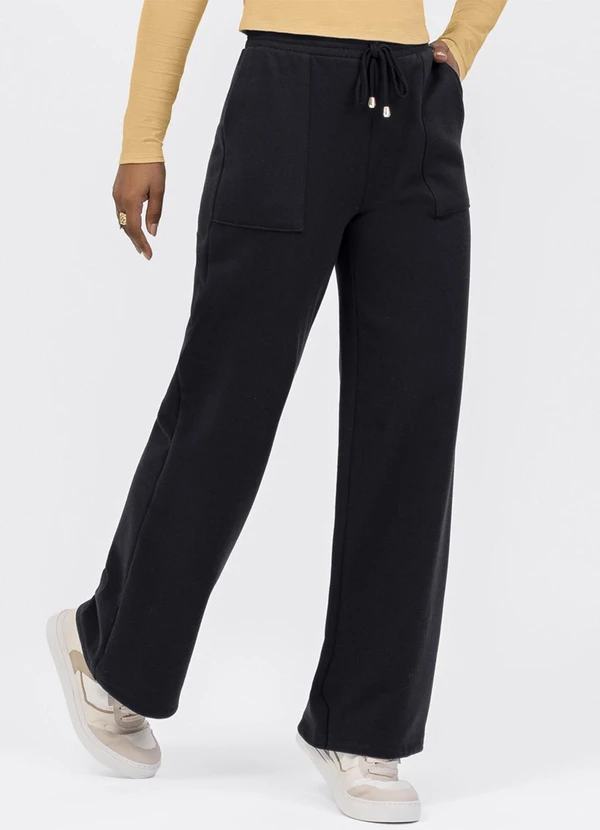 Habana - Calça Pantalona em Moletom Preto