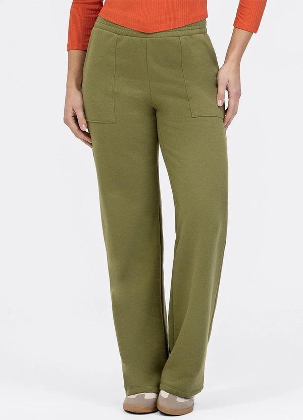 Habana - Calça Pantalona em Moletom Verde