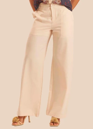 Doce Trama - Calça Pantalona em Sarja Alfaiataria Branco - DOCE TRAMA