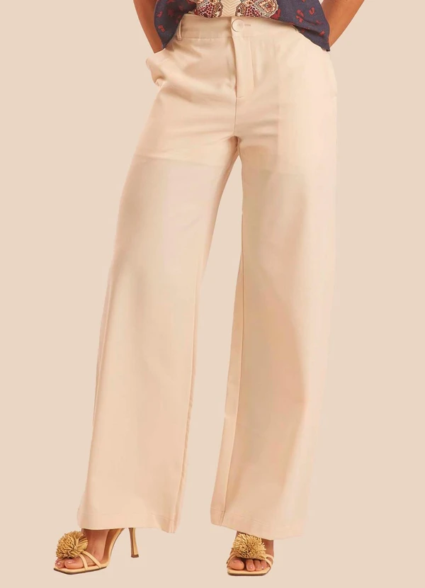 Doce Trama - Calça Pantalona em Sarja Alfaiataria Branco