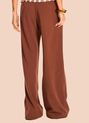 Doce Trama - Calça Pantalona em Sarja Alfaiataria Marrom - DOCE TRAMA