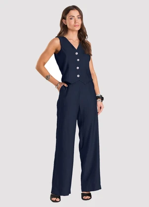 Dianna - Calça Pantalona em Tecido Alfaiataria Azul - DIANNA