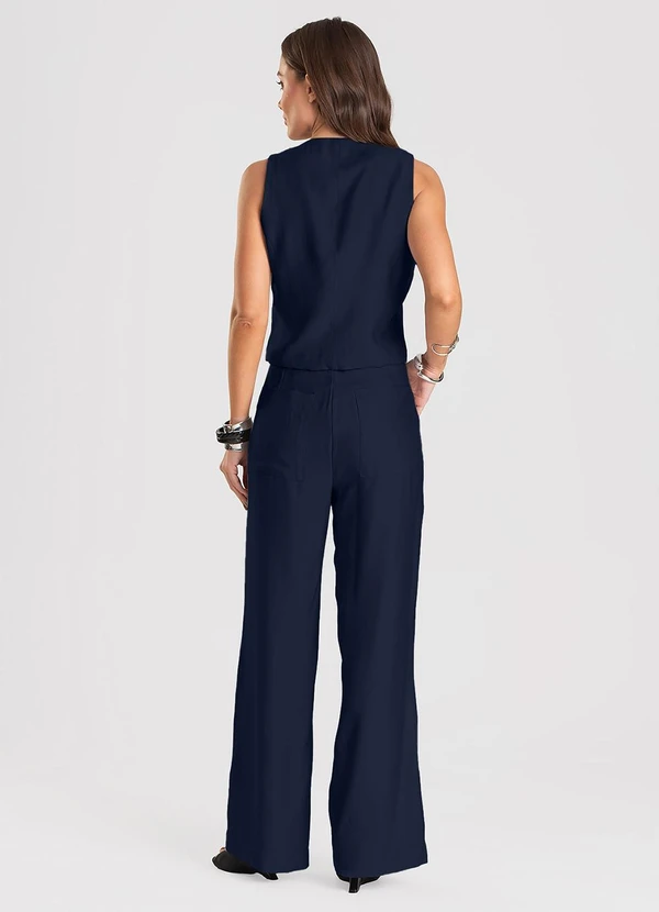 Dianna - Calça Pantalona em Tecido Alfaiataria Azul 2