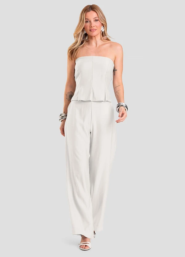 Dianna - Calça Pantalona em Tecido Alfaiataria Bege 3