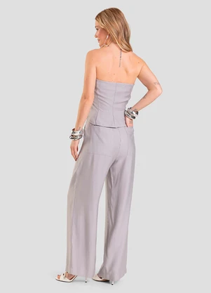 Dianna - Calça Pantalona em Tecido Alfaiataria Cinza - DIANNA