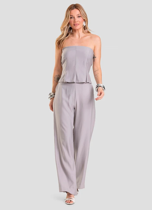 Dianna - Calça Pantalona em Tecido Alfaiataria Cinza 3