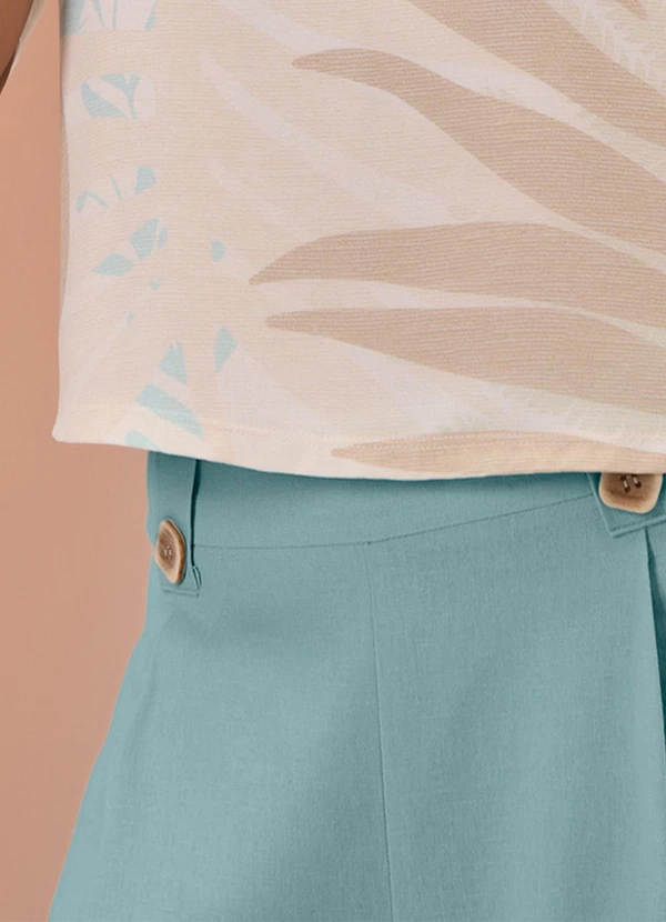 Lunender - Calça Pantalona em Tecido e Linho Azul 6