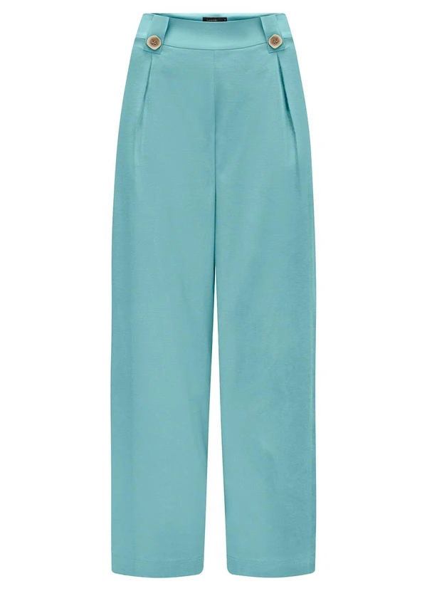 Lunender - Calça Pantalona em Tecido e Linho Azul 7