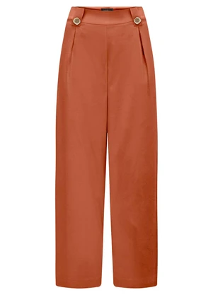 Lunender - Calça Pantalona em Tecido e Linho Bege - LUNENDER