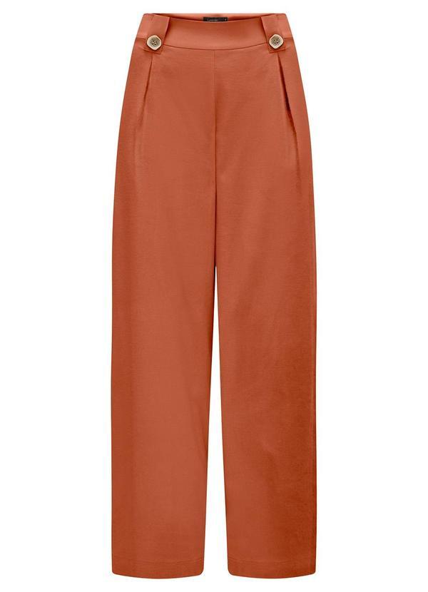 Lunender - Calça Pantalona em Tecido e Linho Bege
