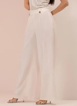 Lunender - Calça Pantalona em Tecido e Linho Branco - LUNENDER