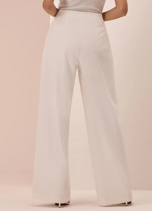 Lunender - Calça Pantalona em Tecido e Linho Branco - LUNENDER