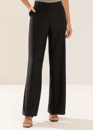 Gris - Calça Pantalona em Tecido Fluido Preto - GRIS